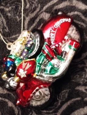 Fire & Light Motorcycle Glass Ornament Red Green Sparkle